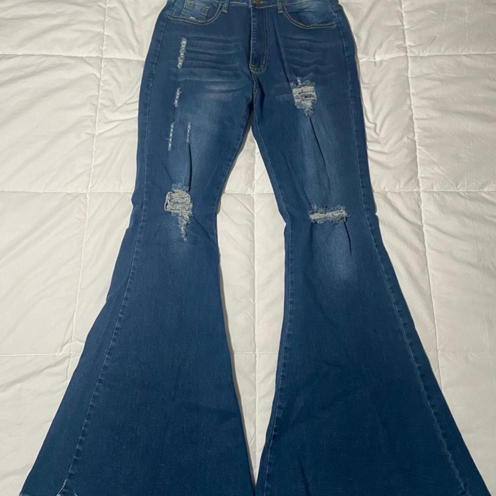 Ripped Skinny High Waisted Bell Bottom Jeans